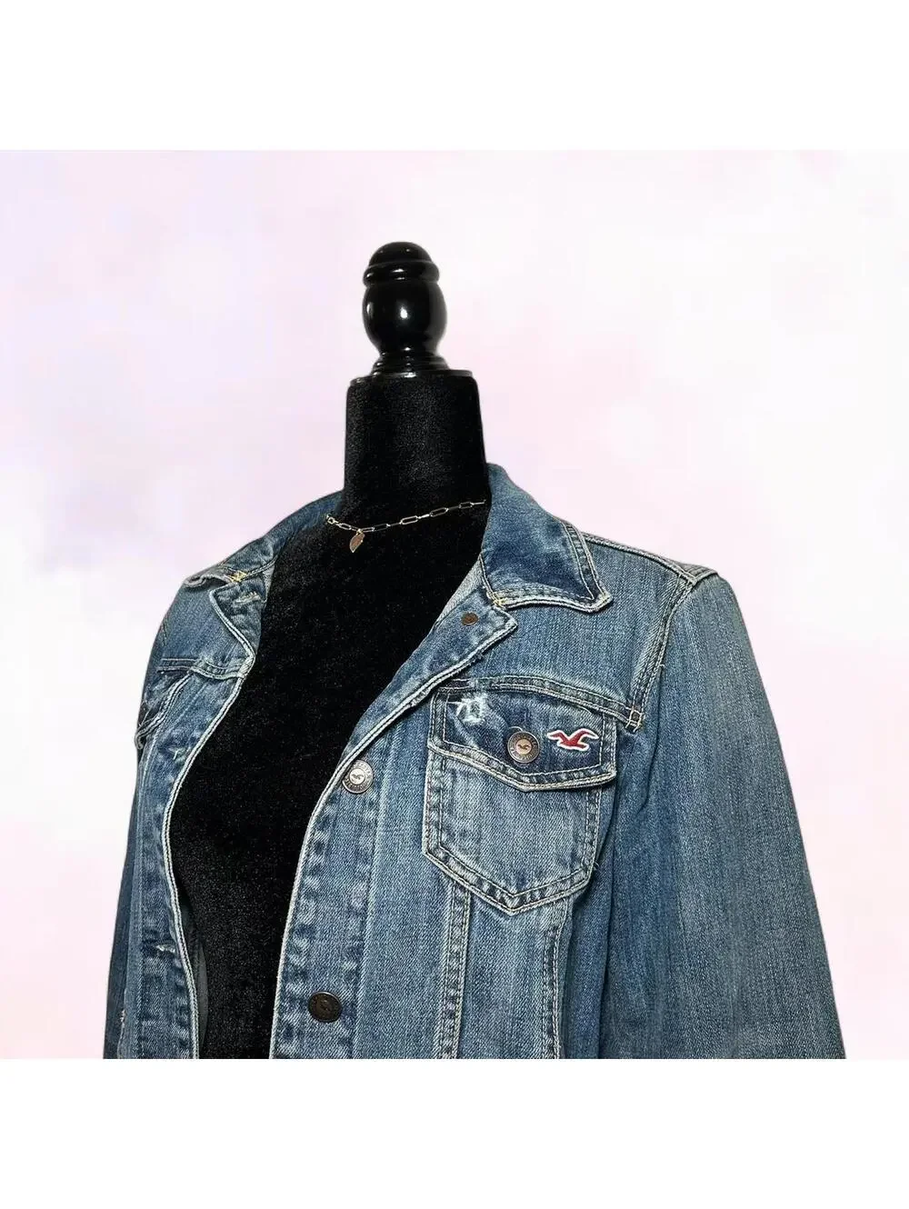 Y2K 2000s Hollister Denim Jacket Button Up Jean Jacket 2007 McBling Casual - Picture 4 of 4